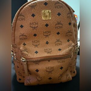 MCM Brown Visetos Logo Stark Leather Backpack with Gold Plaque 🔥